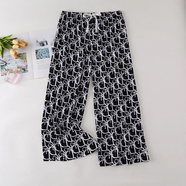 人造棉褲子女棉綢睡褲寬松大碼休閑防蚊褲可外穿居家闊腿褲夏季  黑色菱形 均碼 80-150斤