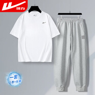 回力休閑套裝男夏季短袖t恤男透氣束腳褲子男冰絲運動(dòng)套裝XL