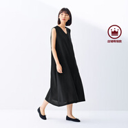 無印良品（MUJI）女式 棉 漢麻 無袖連衣裙女裝裙子夏季 連身裙長裙 BCD91C5S 黑色 L （165/88A）