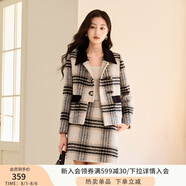 香影小香風(fēng)格子套裝裙女2024秋冬新款夾棉毛呢半身裙千金風(fēng)兩件套 黑色T844068 S