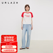 URLAZH商場同款2025夏季新款休閑圓領撞色插肩袖字母印花短袖針織毛衣女 大紅色 XS