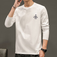 七匹狼（SEPTWOLVES）潮流男士長(zhǎng)袖恤領(lǐng)新款上衣服男裝春季純色白體恤打底衫 長(zhǎng)袖船錨白色 4XL