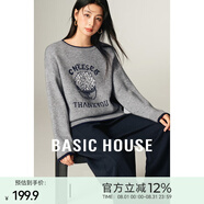 Basic House/百家好減齡小眾毛衣女秋冬韓版撞色套頭長(cháng)袖針織毛衣 灰色 L