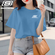 SKECHERS斯凱奇純棉短袖女夏日通勤穿搭上衣戶外休閑時(shí)尚簡約logo透氣短袖 U071-01P1花冠藍(lán) 【男女同款】 S /165 【女生建議拍小一碼】
