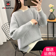 AEMAPE中長(cháng)款毛衣女秋2025春秋冬季新款寬松慵懶風(fēng)假兩件針織衫女 MX-7203_淺灰色 M