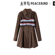 太平鳥女裝連衣裙夏季套裝襯衫裙長(zhǎng)袖收腰短裙質(zhì)感時(shí)尚 棕色 L