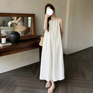 緋垚法式吊帶連衣裙純色無(wú)袖背心長(cháng)裙簡(jiǎn)約小清新慵懶海邊度假沙灘裙子 M