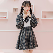 ROJITALOGO領(lǐng)帶蝴蝶結滾邊袖連衣裙(1513189現貨) 格子