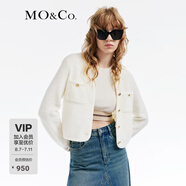 MO&Co.春秋含羊毛馬海毛小香風(fēng)墊肩短款針織衫開衫摩安珂 米白色 XS 155