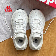 卡帕（Kappa）復古運動(dòng)老爹鞋女秋季新款厚底增高休閑情侶小白鞋子女白灰色 37