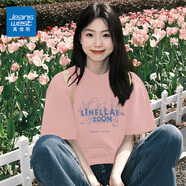 真維斯（JEANSWEST）夏季純棉短袖女裝2025新款爆款時(shí)尚潮流t恤女小個(gè)子甜美半袖上衣 粉紅 線條貓狗 L