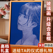 山迪錘子畫(huà)定制玻璃畫(huà)人像照片私人定制七夕生日禮物送女友老婆紀念日 【尊貴版藍玻璃+金屬框】30*40