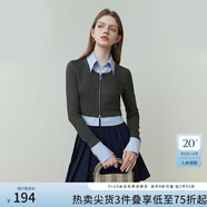 范思藍恩23FS11082假兩件襯衫女春秋長袖設(shè)計感小眾短款針織上衣 灰藍拼色 XS
