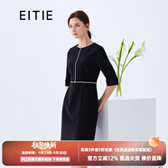 愛特愛（EITIE）春秋新款明星同款時尚通勤五分珠裝飾收腰連衣裙女6107815 黑20 S 155