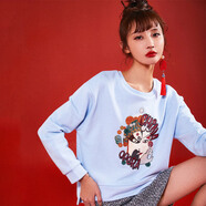 裂帛（僅有XL碼）裂帛寬松短款國潮京劇刺繡減齡衛衣女 藍色 S