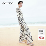 edition連衣裙女春新款復古宮廷風(fēng)喇叭袖菱格壓褶氣質(zhì)長(cháng)裙 杏底黑花色K04 M (165)