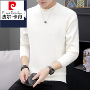 皮爾卡丹（pierre cardin）針織衫男士線衣套頭毛衣男秋冬季潮流韓版針織衫長袖休閑打底衫男 白色. L