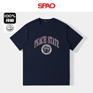 SPAO夏季潮流純棉短袖T恤男女同款復(fù)古印花圓領(lǐng)半袖體恤SPDX25SD01LD 藏青#SP復(fù)古花紅 M