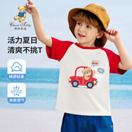 Classic Teddy兒童短袖男童T恤女童上衣夏季新款童裝寶寶衣服半袖夏裝1 Hello熊同色插肩大紅 90