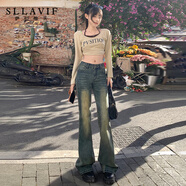 薩拉維夫復(fù)古喇叭褲女2025新款夏季彈力美式小個(gè)子微喇低腰牛仔褲女 懷舊色長(zhǎng)褲 M