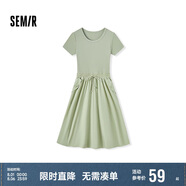 森馬連衣裙女修身收腰夏季假兩件圓領(lǐng)拼接針織長裙101324114016
