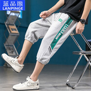藍(lán)品閣純棉七分褲男生夏季12-15歲青少年19少年學(xué)生裝全棉寬松運(yùn)動休閑 灰色七分褲 L (建議體重105-120斤)