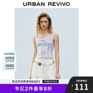 UR2025夏季新款女裝拼接蕾絲豎條紋打攬吊帶衫UYL250049 藍(lán)色條紋 S