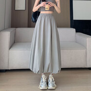 黑色花苞裙半身裙女2025新款夏季法式寬松長(cháng)款燈籠云朵蓬蓬泡泡裙 灰色 有口袋 S  90-100斤