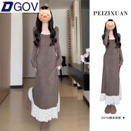 DGOV法式感內(nèi)搭針織連衣裙子女春秋季2025年新款氣質(zhì)收腰毛絨長裙 【咖色】zt S 40/45kg