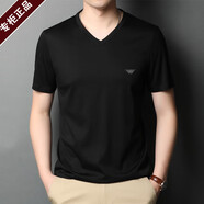 EMPORIO ARMANI EA7阿瑪尼男士t恤v領(lǐng)短袖T恤男冰.絲夏季薄款半袖體恤男休閑裝 黑色v領(lǐng) 3XL 均碼 185/170-180斤