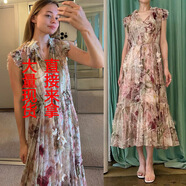 FMYVFY春夏dancer系列印花仙女經(jīng)典無(wú)袖重工長(cháng)裙飄逸連衣裙 白色 S