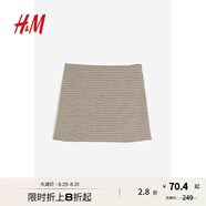 H&M女裝半身裙秋季時髦格紋修身中腰迷你短裙1178910 棕色 165/76