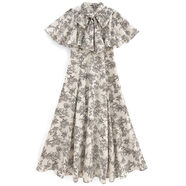 日本代購GRL女裝2025新款優(yōu)雅印花斗篷設計長(cháng)款連衣裙pm601 象牙色 S