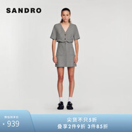 SANDRO春秋女裝V領(lǐng)千鳥(niǎo)格花呢收腰法式連衣短裙SFPRO03243 B198/黑白色 36