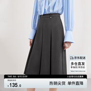 尚都比拉春季梨型遮胯顯瘦通勤中裙百褶半身裙 深灰色 S