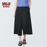 無印良品（MUJI）女式 易干彈力泡泡紗七分褲休閑褲闊腿褲褲子寬版褲女裝BE1S9A4S 黑色 XL （165/74A）