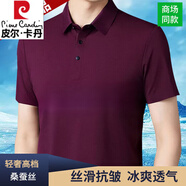 皮爾卡丹高檔正宗桑蠶絲短袖T恤男2025夏季新款中年商務(wù)寬松真絲無痕體恤 酒紅【無痕短衣袖】 M 170/88A 建議120-140斤