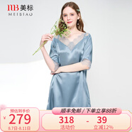美標(biāo)商場(chǎng)同款真絲睡裙女性感涼感睡衣連衣裙春夏100%桑蠶絲綢家居服 艾青色 XL (170)