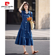 皮爾卡丹（pierre cardin）2025年夏季新款時(shí)尚文藝感清新甜美拼接牛仔裙時(shí)尚收腰顯瘦連衣裙 牛仔藍(lán) S