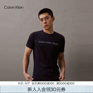 Calvin Klein Jeans夏季男女情侶中性年輕ck多色印花透氣修身短袖T恤J320931 CHW-深邃藍 XL （推薦160-175斤）