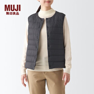 無(wú)印良品 MUJI 女式 便攜式 無(wú)領(lǐng) 羽絨背心BDC30C2A舒適輕薄保暖蓬松馬甲 中灰色 XL