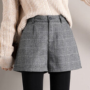 JIL ANON短褲女秋冬款外穿冬季2025新款顯瘦毛呢加厚寬松高腰闊腿a字靴褲 淺灰格子 3XL 31