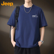吉普（JEEP）美國(guó)正品高端潮牌短袖T恤男士夏季薄款透氣體恤衫美式休閑男T上衣 T01藏青色 薄款 【國(guó)際大牌】 M 【推薦體重100-120斤】