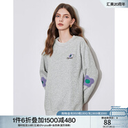 初語花朵刺繡假兩件衛(wèi)衣女2024秋季新款寬松抓絨保暖高級灰色上衣 灰色 M