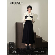 闊色（kuose）黑色小香風針織長袖連衣裙女秋冬季穿搭新款毛衣裙長裙子 黑色8009 S