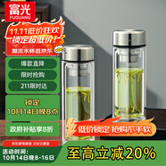 富光玻璃杯雙層帶茶隔大容量水杯 高檔商務(wù)泡茶杯 高硼硅杯子500ml