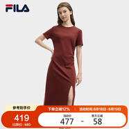 FILA 斐樂針織連衣裙2025夏季時尚休閑開叉顯瘦修身T恤長裙