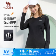 駱駝（CAMEL）防曬運動T恤女透氣速干圓領長袖上衣 C0W1YL6660A5 基礎黑 M