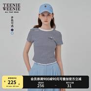 Teenie Weenie小熊短袖T恤女2025年夏季新款華夫格田園風時尚條紋T恤上衣女 藏青色 L