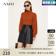 AMII冬新款時(shí)尚慵懶半高領(lǐng)寬松高級感超好看毛衣女燈籠袖上衣 焦糖 160/84A/M（建議拍小一碼）